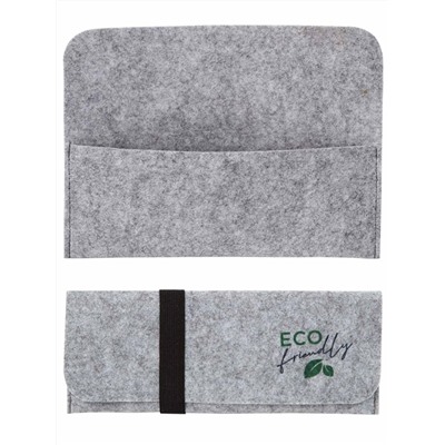 Пенал с клапаном, на резинке "ECO Friendly", фетр светло-серый, 22х9см