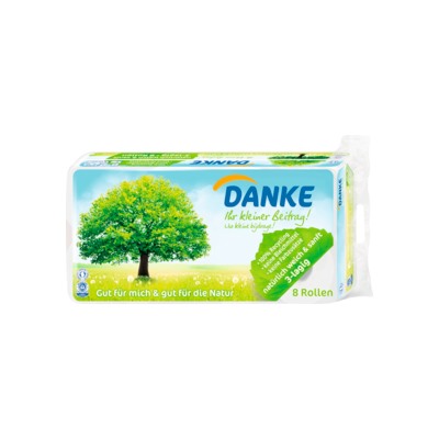 Danke Туалетная бумага перерабатываемый 3-lg, 8x150 Bl, 1200 листов