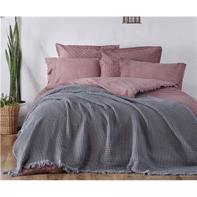Жаккардовое Покрывало 220х240 см ЕВРО 2 сп. Seren Gri Çift Pike - EcoCotton