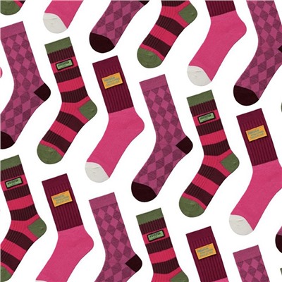 Cotton fuchsia retro trend knee socks for men and women, internet celebrity, mid-length