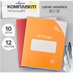Набор тетрадей 12 листов в узкую линейку Calligrata «Однотонная Классика», обложка мелованный картон, серые листы, 10 шт.