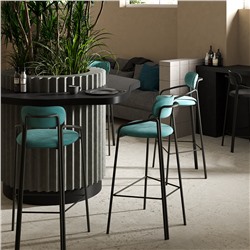 Стул барный Ror, Round, велюр, черный/светло-бирюзовый