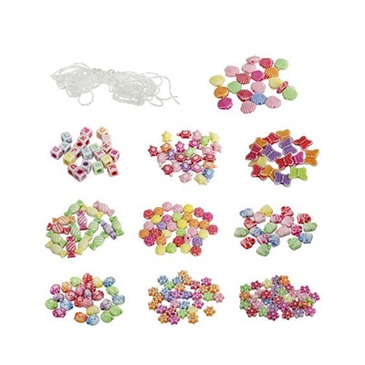 Набор BEADS SET для творчества и рукоделия,200 бусин,10 видов, пастель, нить, BRAUBERG KIDS, 664693