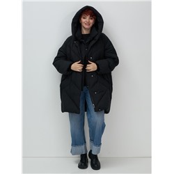 Пальто двубортная зимнее утепленное женское черного цвета 7732Ch