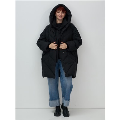 Пальто двубортная зимнее утепленное женское черного цвета 7732Ch