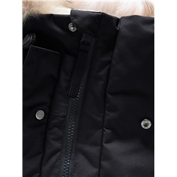 Парка зимняя подростковая для мальчика с капюшоном и мехом черного цвета 9535Ch