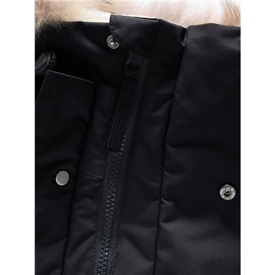 Парка зимняя подростковая для мальчика с капюшоном и мехом черного цвета 9535Ch