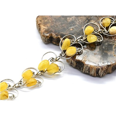 Браслет янтарь в посеребрении, 17,5см.