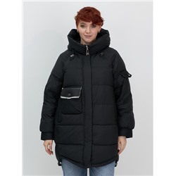 Куртка зимняя женская с капюшоном модная черного цвета 7341Ch