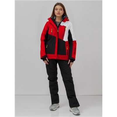 Горнолыжная куртка женская зимняя красного цвета 7081Kr