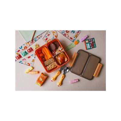 Ланч-бокс для еды Доляна «Классика», пластик, 2 отделения, в школу, 18×18×6 см, оранжевый