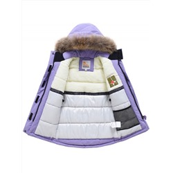 Парка зимняя подростковая для девочки с капюшоном и мехом фиолетового цвета 9532F