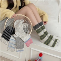 Mink velvet dot yarn thick line striped socks for women thickened warm Korean ins contrasting color dot yarn medium tube stack socks