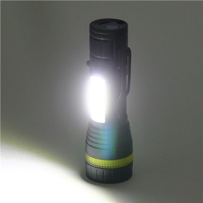 Фонарь ручной 3 режима 1LED+COB Zoom, аккумуляторная батарея 400mAh USB W501