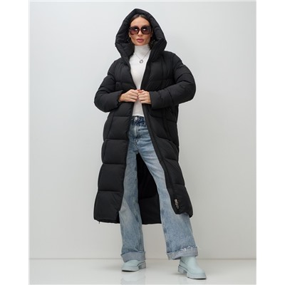 Пальто зимнее утепленное с капюшоном женское черного цвета 7729Ch