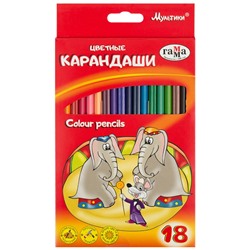 Карандаши цветные Гамма "Мультики", 18цв., трехгранные, заточен., картон. упаковка, европодвес