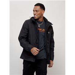 Куртка спортивная мужская весенняя с капюшоном черного цвета 88023Ch