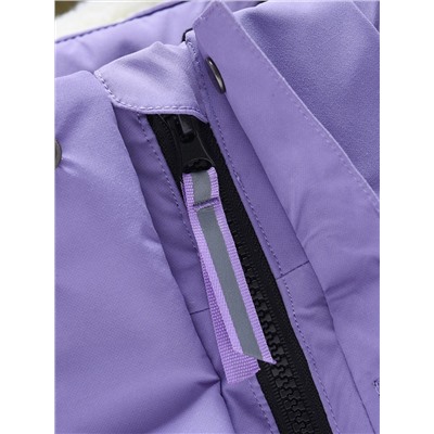 Парка зимняя подростковая для девочки с капюшоном и мехом фиолетового цвета 9532F