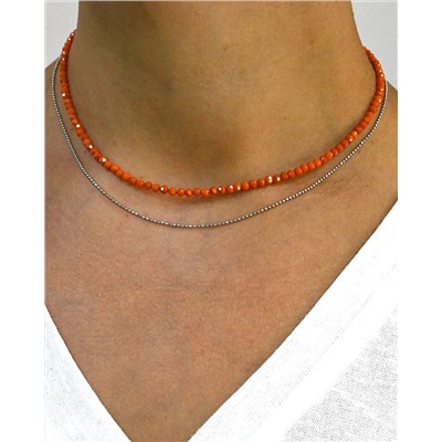 Чокер на шею из мелких граненых бусин фианита шарик 3мм цв.рыжий, 40см