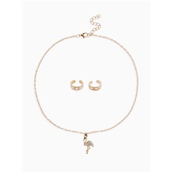 Набор детских украшений Выбражулька «Фламинго», 3 предмета: кулон 40 см 2 кольца, белый в золоте