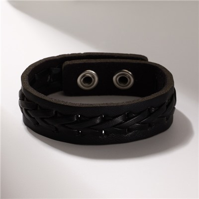 Браслет кожа «Минимал» коса, чёрный, 22 см