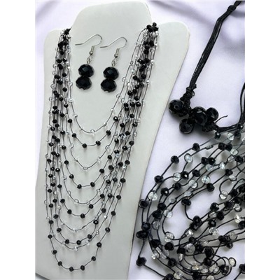 Комплект бижутерии "Хрустальная россыпь" , цвет черный с прозрачным