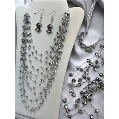 Комплект бижутерии "Хрустальная россыпь" , цвет серебристый
