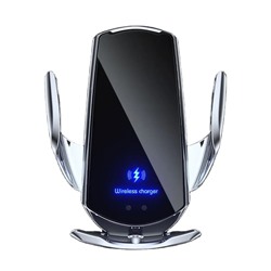 Держатель автомобильный для смартфонов с беспроводной зарядкой Q3, серебро (ак-р 300 mAh)