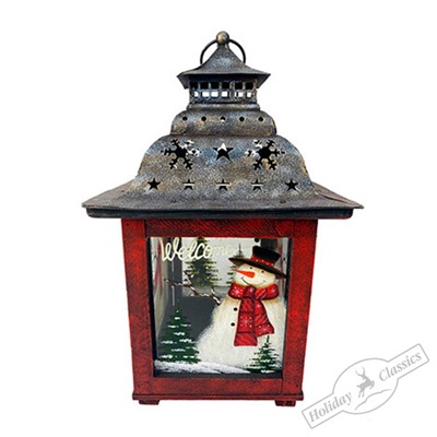 Фонарь рождественский "Лесной снеговичок" (металл/стекло) 21х21х35 см