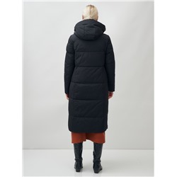 Пальто утепленное стеганное зимнее с капюшоном женское черного цвета 9601Ch