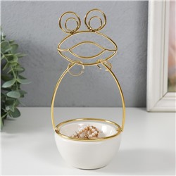 Подставка для мелочей «Лягушонок», керамика, металл, белая с золотом, 9×8×18 см