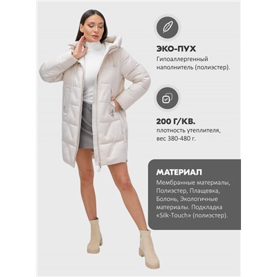 Куртка зимняя женская классическая с капюшоном бежевого цвета 7671B
