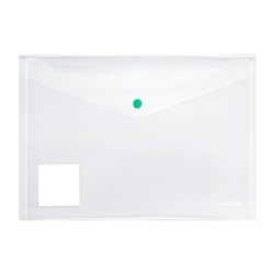 Папка-конверт на кнопке А4, 160 мкм, ErichKrause Glossy Clear, глянцевая, с цветной кнопкой, прозрачная, микс