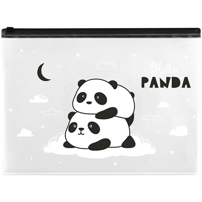 Папка-конверт на zip-молнии MeShu "Hello Panda", А4, 150мкм, прозрачная с рисунком