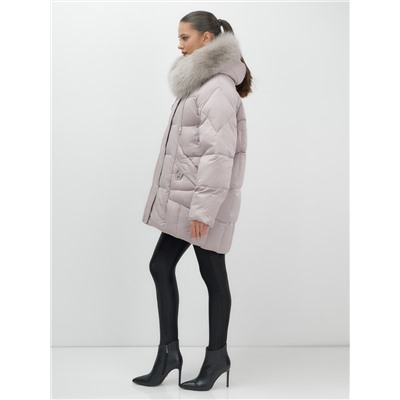 Куртка зимняя женская с мехом и капюшоном тренд светло-коричневого цвета 7660SK