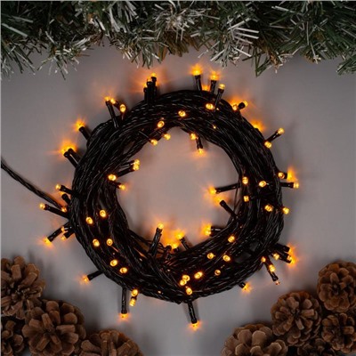 Гирлянда «Нить» 10 м, IP20, тёмная нить, 100 LED, 8 режимов, 220 В, свечение жёлтое