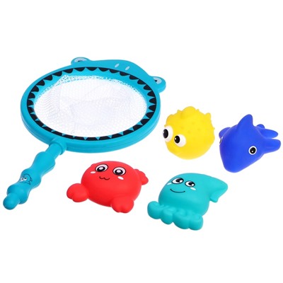 Резиновые игрушки для купания в ванной Крошка Я, набор, с сачком, МИКС