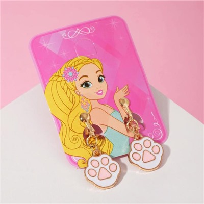 Серьги-клипсы детские Выбражулька «Лапки», бело-розовые в золоте