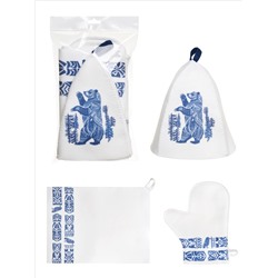 Набор для бани в пакете "Медведь" (шапка, коврик, рукавица)