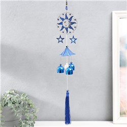 Музыка ветра «Месяц в солнце со звёздами», металл, с кисточкой 3 колокольчика, 43 см