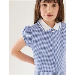 Girls' Gingham Pleated Zip School Playsuit (2-14 Yrs)
