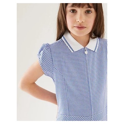 Girls' Gingham Pleated Zip School Playsuit (2-14 Yrs)