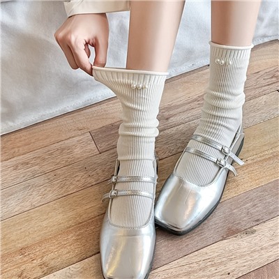 Tide, colored footwear for leather shoes from pearl, knee socks, internet celebrity