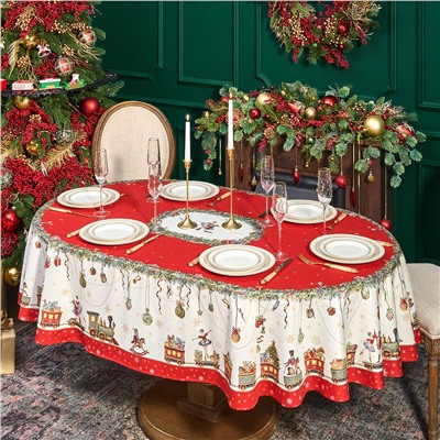 СКАТЕРТЬ ОВАЛЬНАЯ "ЩЕЛКУНЧИК"160Х220СМ ,КРАСНЫЙ, 100% ХЛОПОК,ТВИЛ, ПРОПИТКА