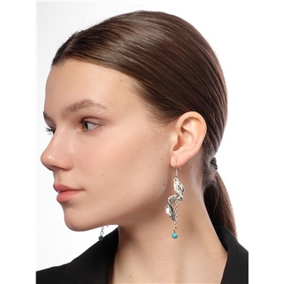 Серьги ассорти «История» скрученное перо, цвет голубой в чернёном серебре