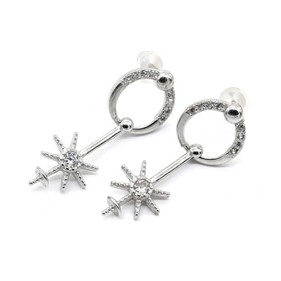 Швензы серебряные, пусеты 24*10мм с фианитами, 1пара