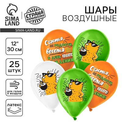Воздушные шары латексные 12" «С днём рождения», 25 шт.