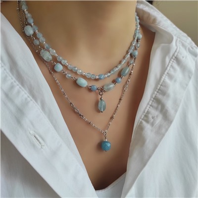 Сет из аквамарина: чокер + колье + цепочка