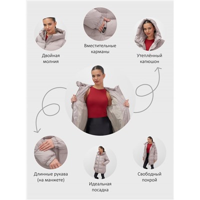 Куртка женская зимняя на резинке большого размера светло-коричневого цвета 7619SK