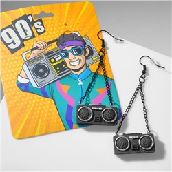 Серьги ассорти «Магнитофон» на цепочках, цвет чёрно-серебряный